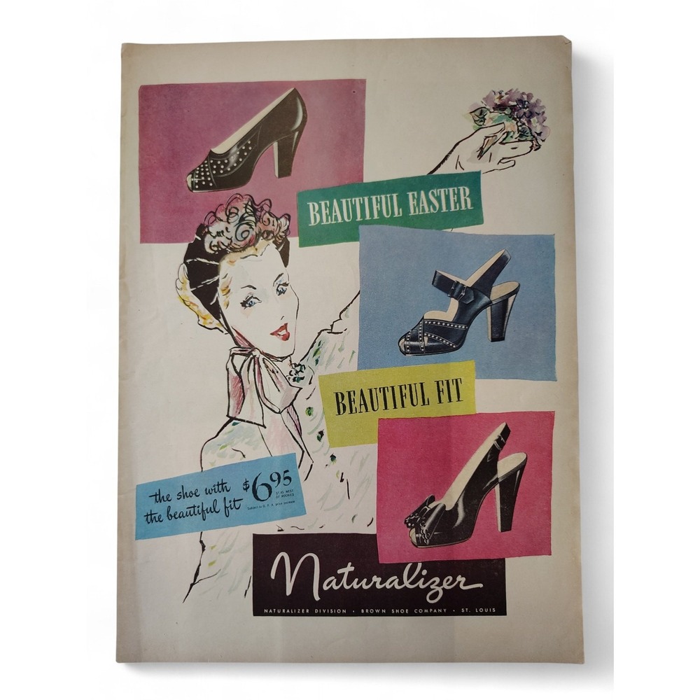 1946 Naturalizer Shoe Print Ad Beautiful Easter Fit Floral Pastel Woman Ephemera